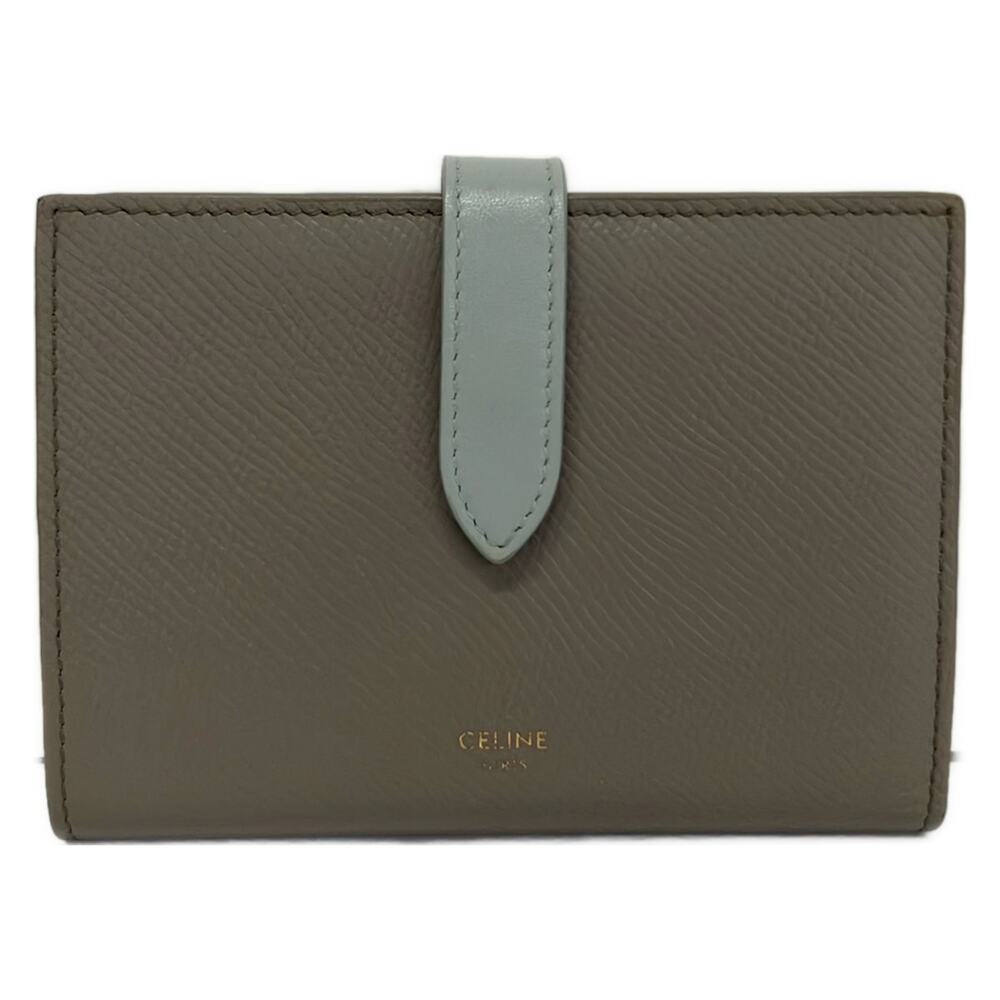 Celine Strap Medium Multifunction Bifold Wallet Gray Beige Light Blue